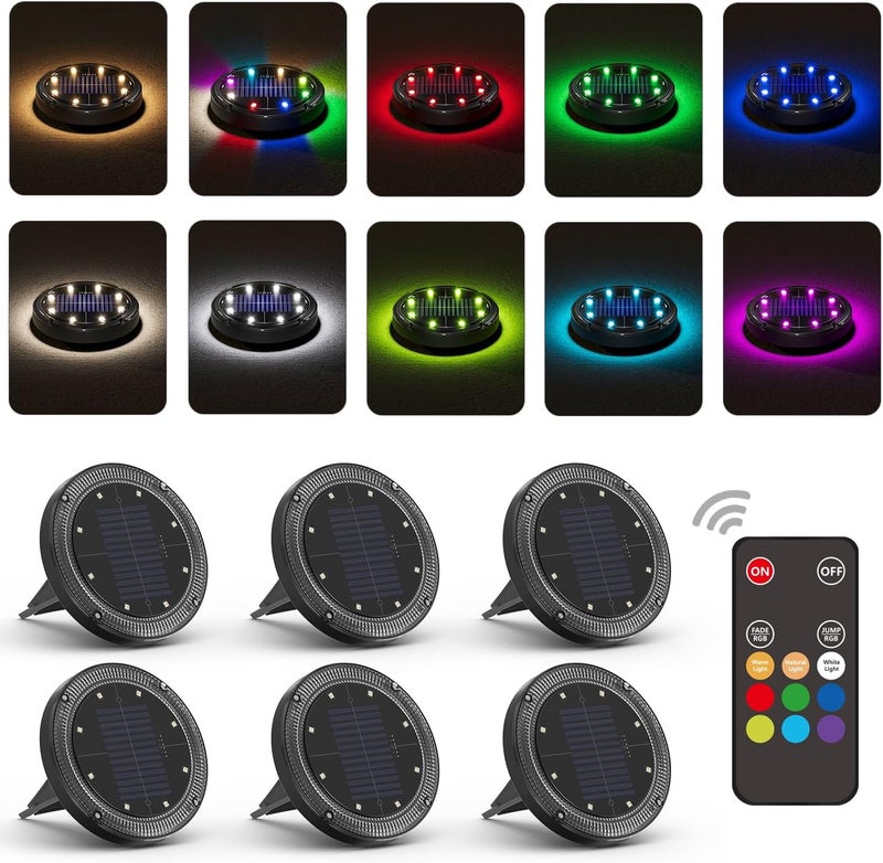 VIODAIM Color Changing Solar Ground Lights with 33ft Long Distance Remote Control - Flat Solar Lights Outdoor Waterproof - Pathway Lights Solar Powered for Yard Decorative Outside Lawn Walkway [6 Pack] - Image 1